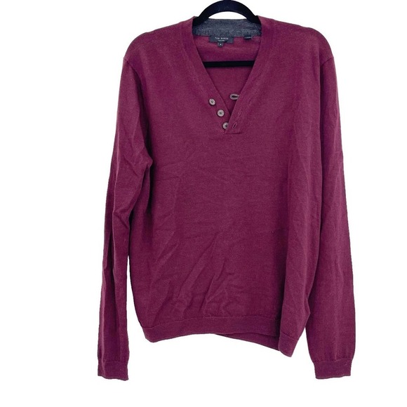 Ted Baker Men's Solid Henley Neck Pullover Cotton Blend Sweater Size S